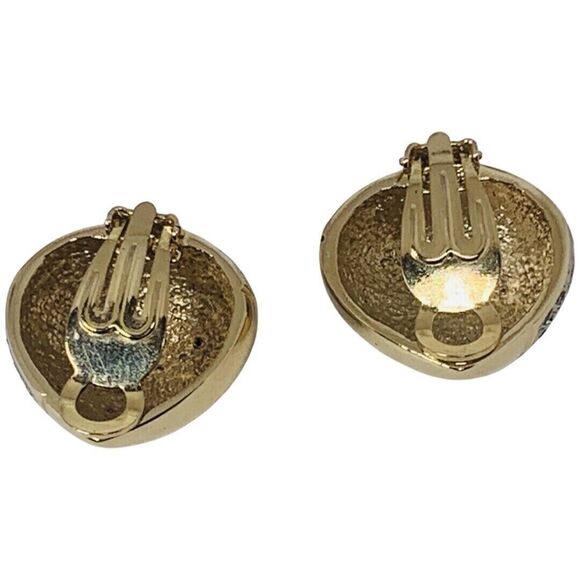 Piscitelli Crystal Dome Gold Button Earrings 1” Clip On Designer - Picture 6 of 12